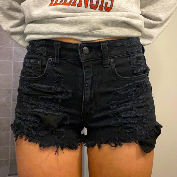 Black ripped jean shorts